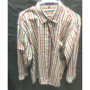 Men's Alan Flusser Plaid Multi-Colored Long Sleeve Button Down Collared Shirt L